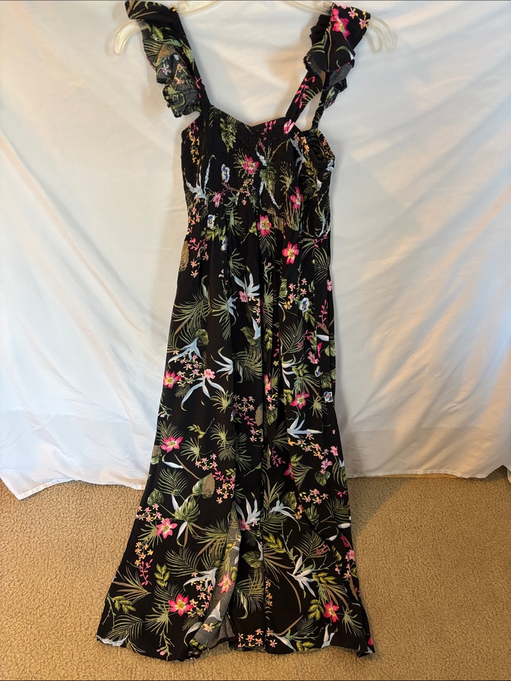Raviya Black Floral Maxi Dress with Pink & Green Print